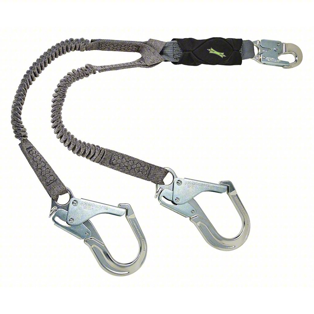 MSA Shock-Absorbing Lanyard: Shock Pack, Aluminum Rebar Hook, Aluminum Snap Hook, 310 lb Capacity