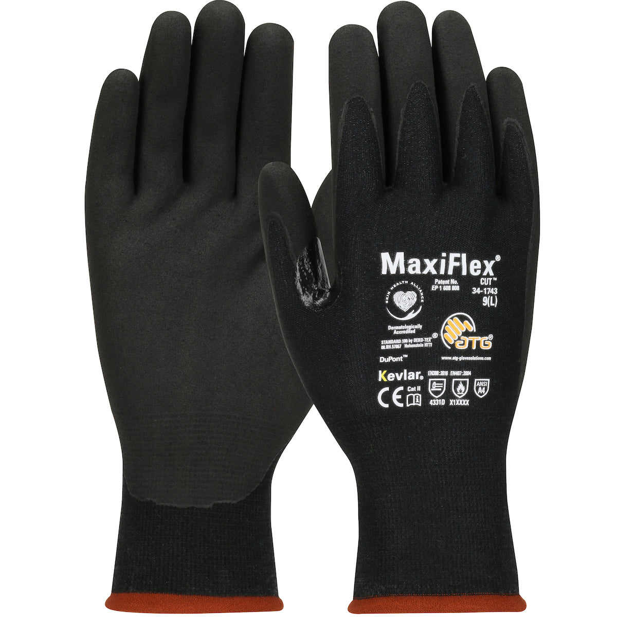 34-1743 Seamless Knit DuPont™ Kevlar® Glove with Premium Nitrile Coated MicroFoam Grip on Palm & Fingers - Touchscreen