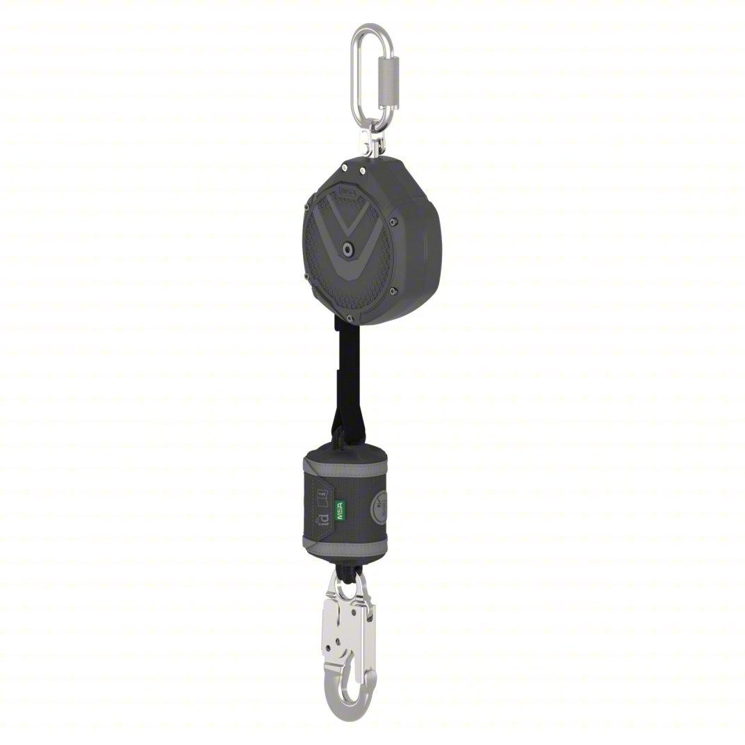 MSA Self Retracting Lanyard: Aluminum Snap Hook Anchor, Harness Steel Carabiner, 10 ft Line