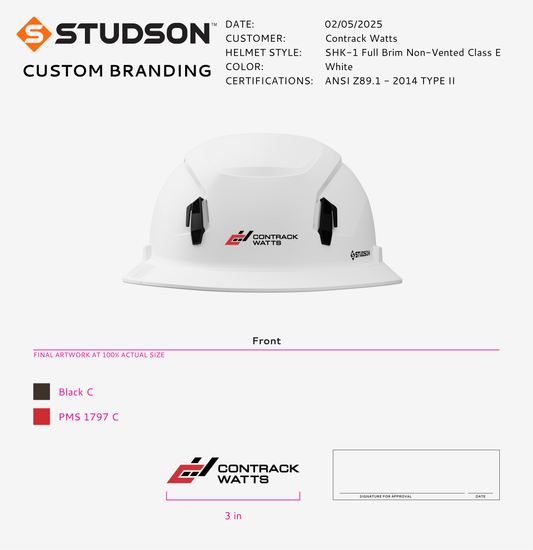 SHK-1 Full Brim Vented w/ Contrack Watts Logo, Front Center