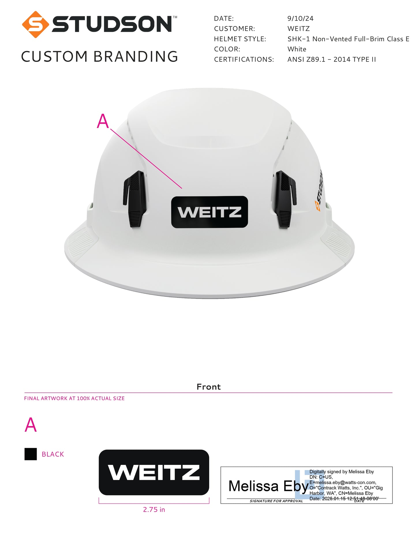 SHK-1 Full Brim Non-Vented Weitz Logo